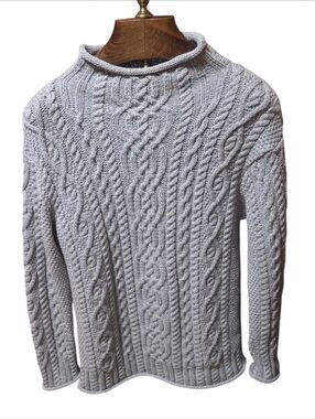 Aran Mor Irish Rollneck Cable Knit Tunic Gray Sweater Size Large
